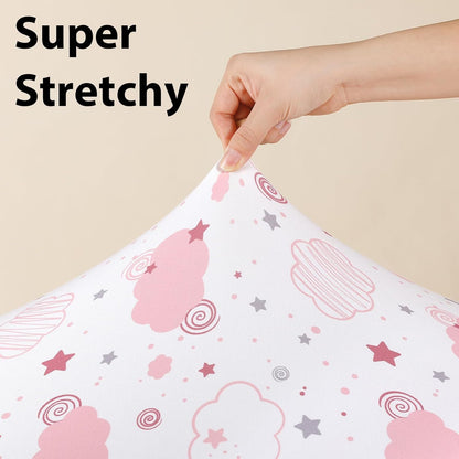 Baby Mini Crib Sheets Girl, Portable 38”x26” Pack and Play Sheets Fitted for Playard and Pack N Play Mattress, 3-Pack Soft Microfiber Pink Rainbow