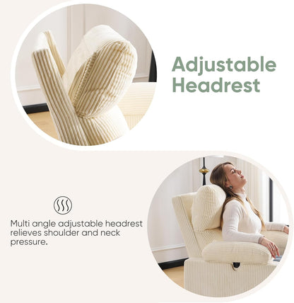 Rocking Chair Nursery with Adjustable Armrest for Breastfeeding, Glider Recliner Nursery Chair with Massage and Heat, Power Swivel Rocker Recliner with Adjustable Headrest, Corduroy, Beige
