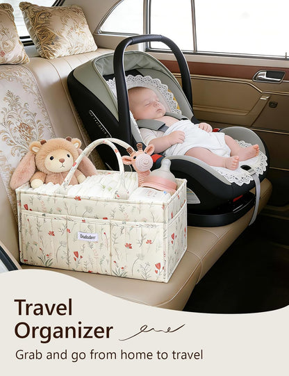 Baby Diaper Caddy Organizer, Portable Nursery Storage Basket for Newborn Essentials, Changing Table & Car Caddy Organizer, Gift for Baby Shower, Registry Must-Have for Boy Girl, Green