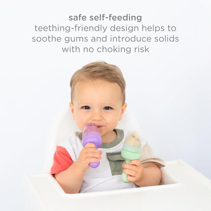 Ubbi Baby Food Feeder & Freezer Tray Set, Infant Teething Relief, BPA-Free, Safely Introduce Solids and Self Feeding, Freezable Popsicle Molds, Dishwasher Safe, Smoothie Purple & Zest Green