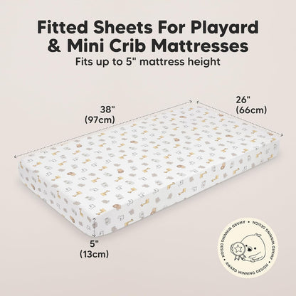 2-Pack Mini Crib Sheets Fitted - 38x26 Pack N Play Sheets for Pack and Play Mattress, Organic Cotton, Soft & Breathable Playard Bedding, Neutral Mini Toddler Bed Cover for Boys, Girls (Dragon Tale)