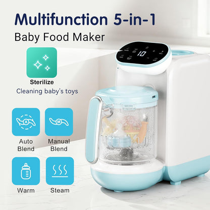 Chefhandy Baby Food Maker, Steamer & Blender with Stainless Steel Basket, Puree Maker with Auto/Manual Blend, Bottle Warmer & Sterili-zer, Safe & Easy-to-Clean Compact Baby Food Processor (Yellow)