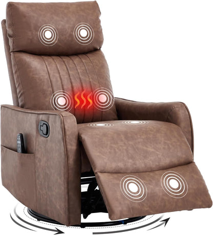 Trustyue Swivel Rocker Recliner Chair, 360° Swivel Recliner with Heat and Massage, Rocker Recliner Nursery Glider Chair with Side Pockets for Living Room (Beige, Fabric)