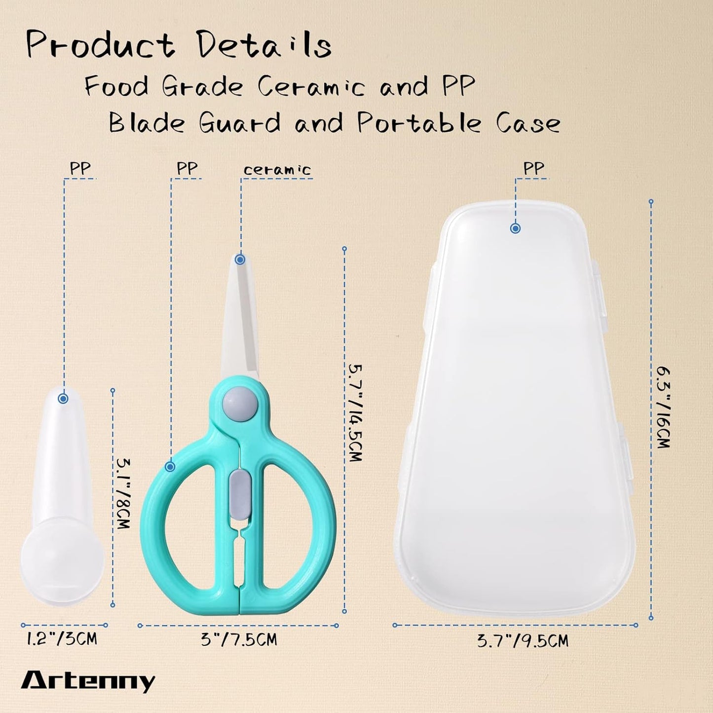 Baby Food Scissors with Travel Case, Ceramic Food Scissors Kids, Toddler Scissor with Safety Lock, Ideal for Pizza, Meats, Noodles, Vegetables, and Fruits (C)