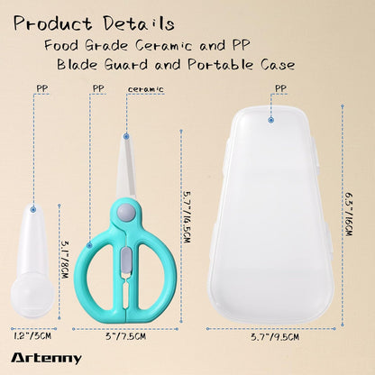 Baby Food Scissors with Travel Case, Ceramic Food Scissors Kids, Toddler Scissor with Safety Lock, Ideal for Pizza, Meats, Noodles, Vegetables, and Fruits (C)