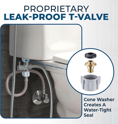 HammerHead Showers Solid Metal Adjustable Pressure Handheld Bidet Sprayer for Toilet, Handheld Bidet Attachment with 47-Inch Hose and Leak-Proof T-Valve, Jet Spray for Toilet, Muslim Shower, Chrome