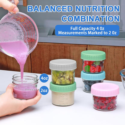 Accguan 16 Pack Glass Baby Food Storage Containers, 4 oz Baby Food Jars with Lids, Baby Food Maker for Microwave & Dishwasher Freezer Safe,BPA Free