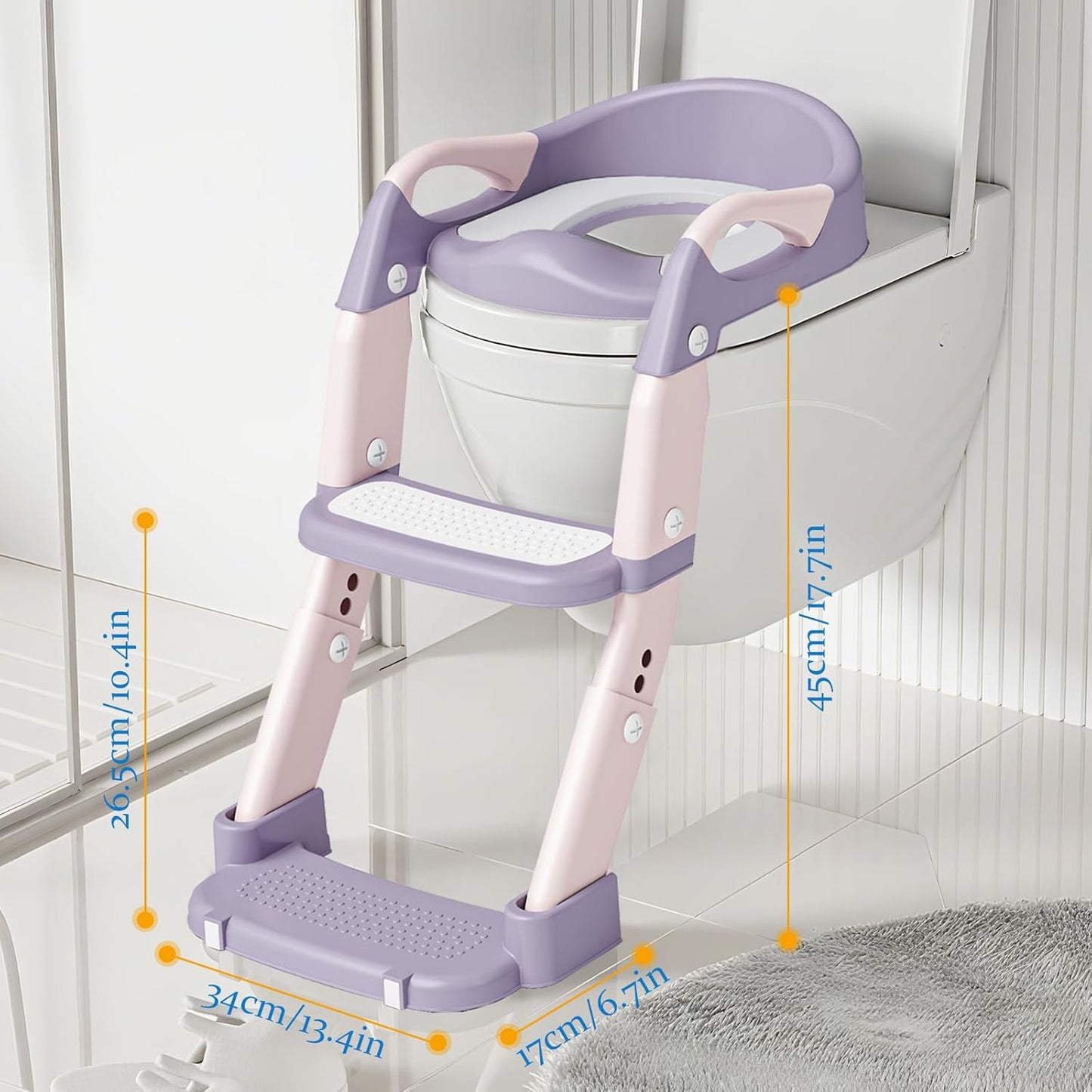 Potty Training Seat 3-in-1 Toddler Toilet Ladder (Toilet, Ladder, Squatting Aid) for Children Boys Girls with Removable Cushion, Anti-Splash & Foldable Design - Grey