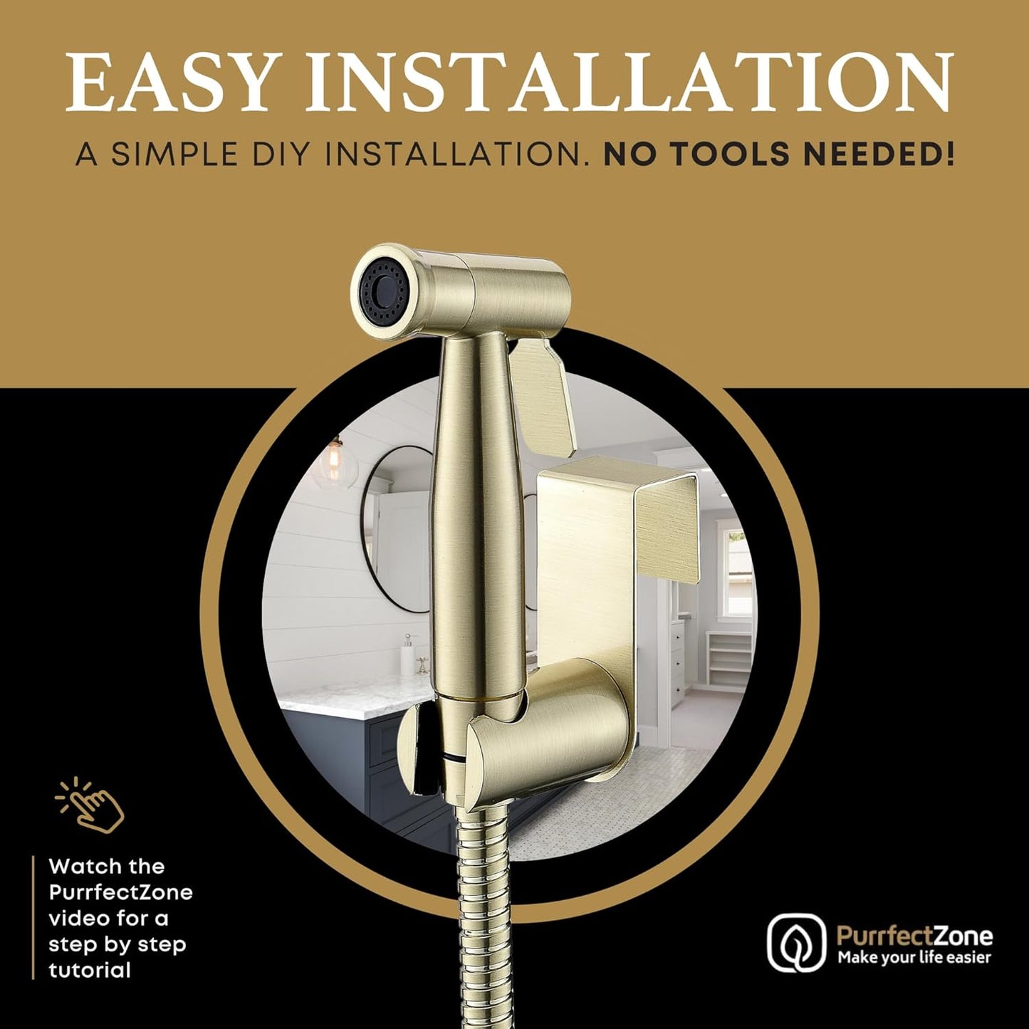Purrfectzone Bidet Sprayer for Toilet, Handheld Sprayer Kit, Cloth Diaper Sprayer Set - Easy to Install - Stainless Steel