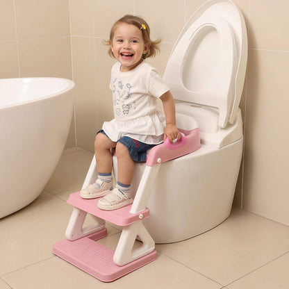 Potty Training Toilet Seat with Step Stool Ladder for Boys and Girls, 2 in 1 Potty Training Toilet, Splash Guard Anti-Slip Pad Step Stool（Gray-White) Pedal Upgrade