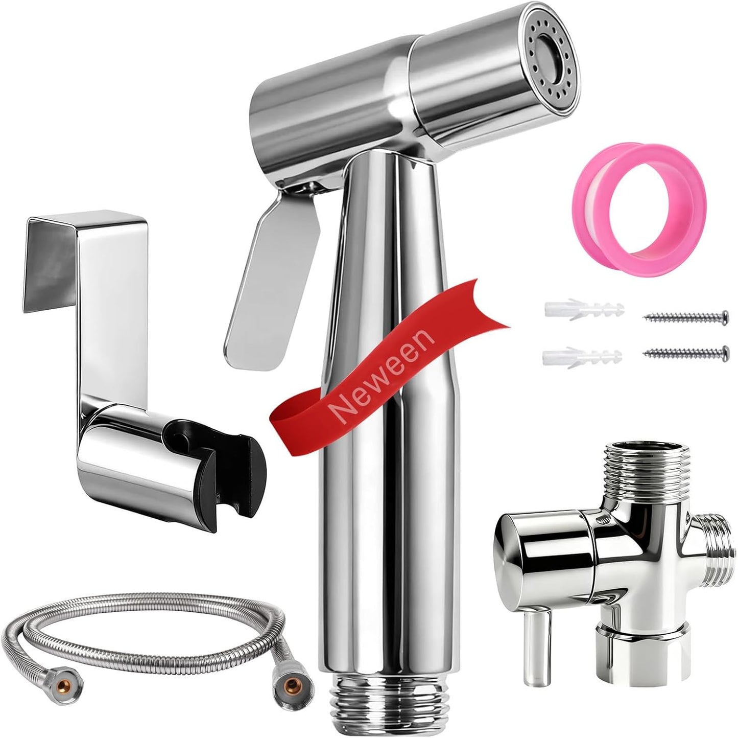 Neween Handheld Toilet Bidet Sprayer for Toilet-Adjustable Water Pressure Control with Bidet Hose for Feminine Wash, Stainless Steel Bidet Faucet Sprayer Kit Cloth Diaper for Baby Wash (Black)