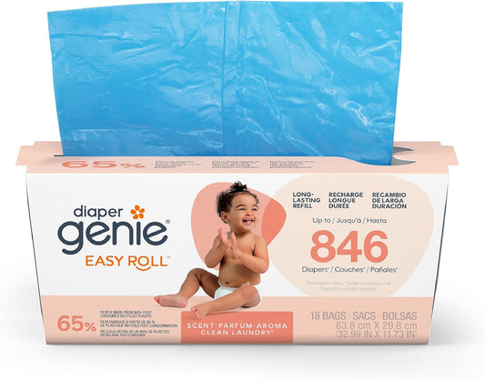 Diaper Genie Easy Roll Refill | 30 Bags Per Refill | Holds Up to 1410 Newborn Diapers | Odor Control | Diaper Pail Refill Bags | Fits Diaper Genie Signature & Platinum Pails