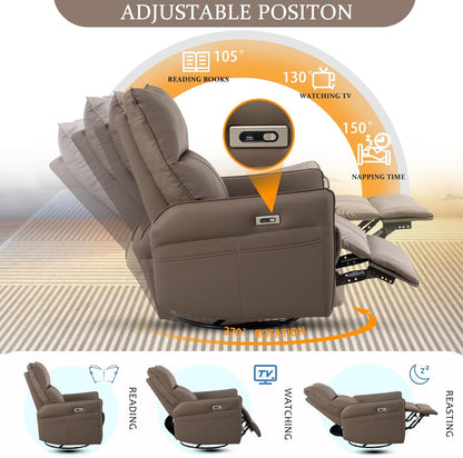 Power Swivel Rocker Recliner Chair for Nursery, Upholstered Snowflake Velvet 270°Swivel Glider Rocker Chair with USB Ports, Small Power Recliners for Small Spaces Living Room