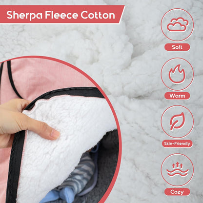 Winter Baby Car Seat Cover, Waterproof Carseat Cover with Zipper Peep Window, Warm Sherpa Fleece Lining, Universal Infant Car Seat Canopy Stroller Cover for Rain Snow Cold Weather (Pink)
