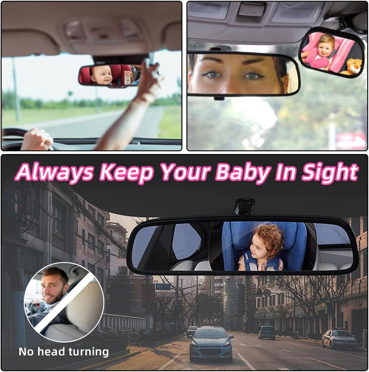 Kewucn Baby Car Mirror, Shatterproof Automotive Interior Rearview Baby Observation Mirror, Adjustable Child Safety Seat Rear View Mirror, Universal Accessories for Most Cars