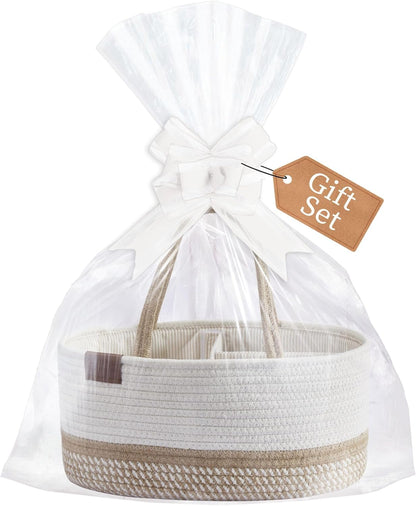 DECOMOMO Baby Caddy Organizer, Mother's Day Diaper Caddy Basket, Baby Baskets for Baby Shower (Spiral Beige & White, Large)