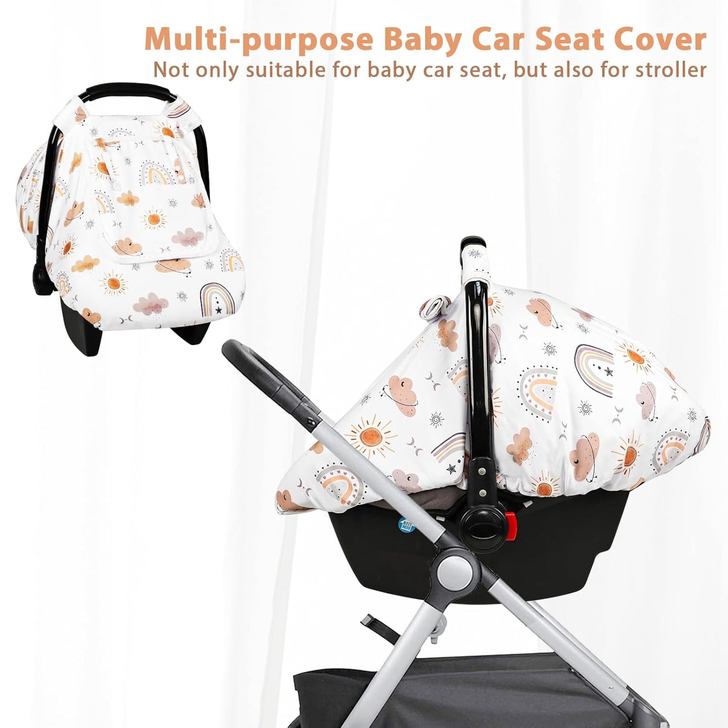 Car Seat Cover Baby Girl, Warm Winter Carseat Cover for Baby, Kick-Proof Infant Car Seat Cover with Peep Window, Windproof & Cozy, Pink Rainbow