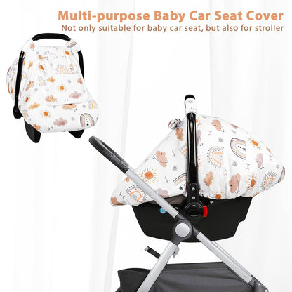 Car Seat Cover Baby Girl, Warm Winter Carseat Cover for Baby, Kick-Proof Infant Car Seat Cover with Peep Window, Windproof & Cozy, Pink Rainbow