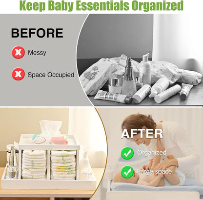 Diaper Caddy Organizer, Changing Table Organizer, Wooden Diaper Organizer for Nursery, Baby Diaper Storage Organizer with Removable Dividers (Brown, Rectangular Size)