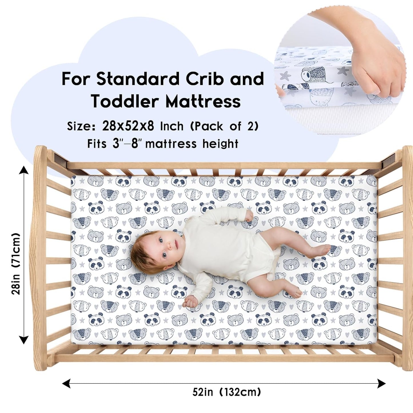 Yoofoss Pack and Play Sheets Fitted, Mini Crib Sheets 2-Pack for Pack N Play Mattress, Stretchy Playard Sheet, Soft and Breathable Green+Giraff