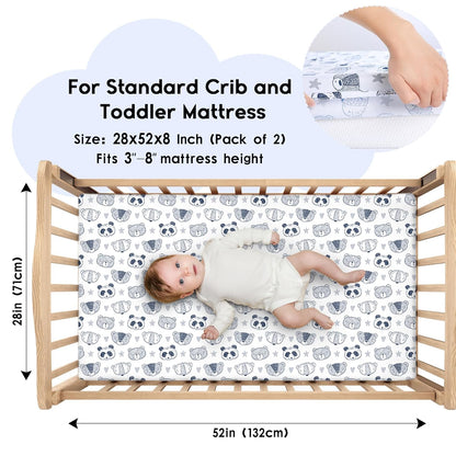 Yoofoss Pack and Play Sheets Fitted, Mini Crib Sheets 2-Pack for Pack N Play Mattress, Stretchy Playard Sheet, Soft and Breathable Green+Giraff