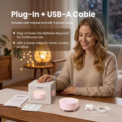 Kipcush White Noise Machine - 21 Soothing Non-Looping Sounds, Dimmable Night Light, & Blind-Touch Buttons | USB-Powered Portable Sleep Therapy for Babies, Adults, Office & Travel - White