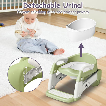 3-in-1 Potty Training Seat with Ladder Toddler Toilet Ladder Kid’s Toilet Chair for Little Boys Girls, with Urinals, Toddler Anti-Slip Step Stool Ladder and Splash Guard - Grey