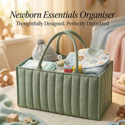 Portable Baby Essentials Organizer, 15x10x7 Inch Diaper Caddy for Nursery Storage, Handy Car Organizer for Newborn Must Haves