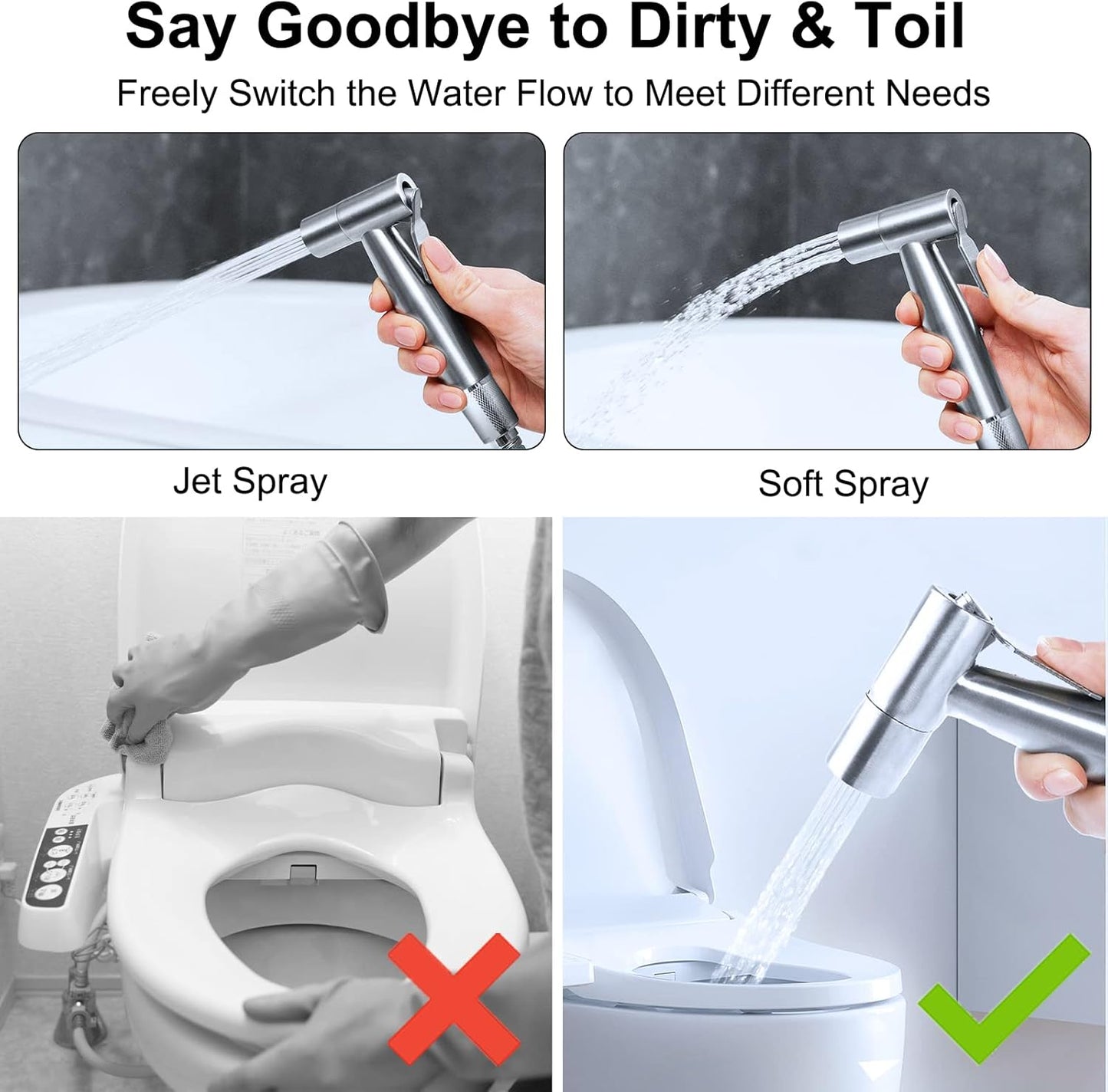 SKYBESS Bidet Sprayer for Toilet, Handheld Bidet Attachment Sprayer Set Bathroom Sprayer with Bidet Hose, Stainless Steel Durable Cloth Diaper Sprayer for Baby Wash Feminine Wash