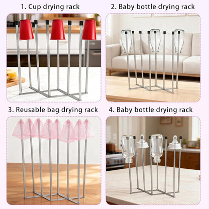 Foldable Bottle Drying Rack, Baby Newborn Extendable Water Bottle Drying Holder Fast Cup Dryer with Non-Slip Silicone Bottom Storage Bag Drainer Rack for Kitchen Home Organizer