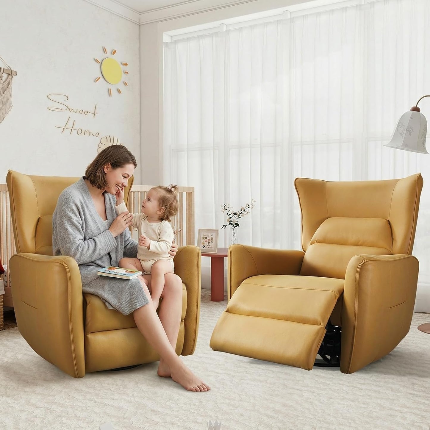 HAOMARKETS Electric Swivel Rocker Recliner Chair, Power Faux Leather Glider Rocking Recliners for Adults,360° Swivel Nursery Reclining Sofa with USB Charging Port, White