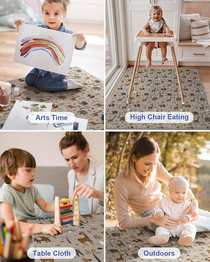 Blissful Diary Baby Splat Mat for Under High Chair, 50.4 x 50.4 Inch Wipeable Splash Mat, Waterproof and Washable, Anti-Slip Floor Protector, Retro Rainbow