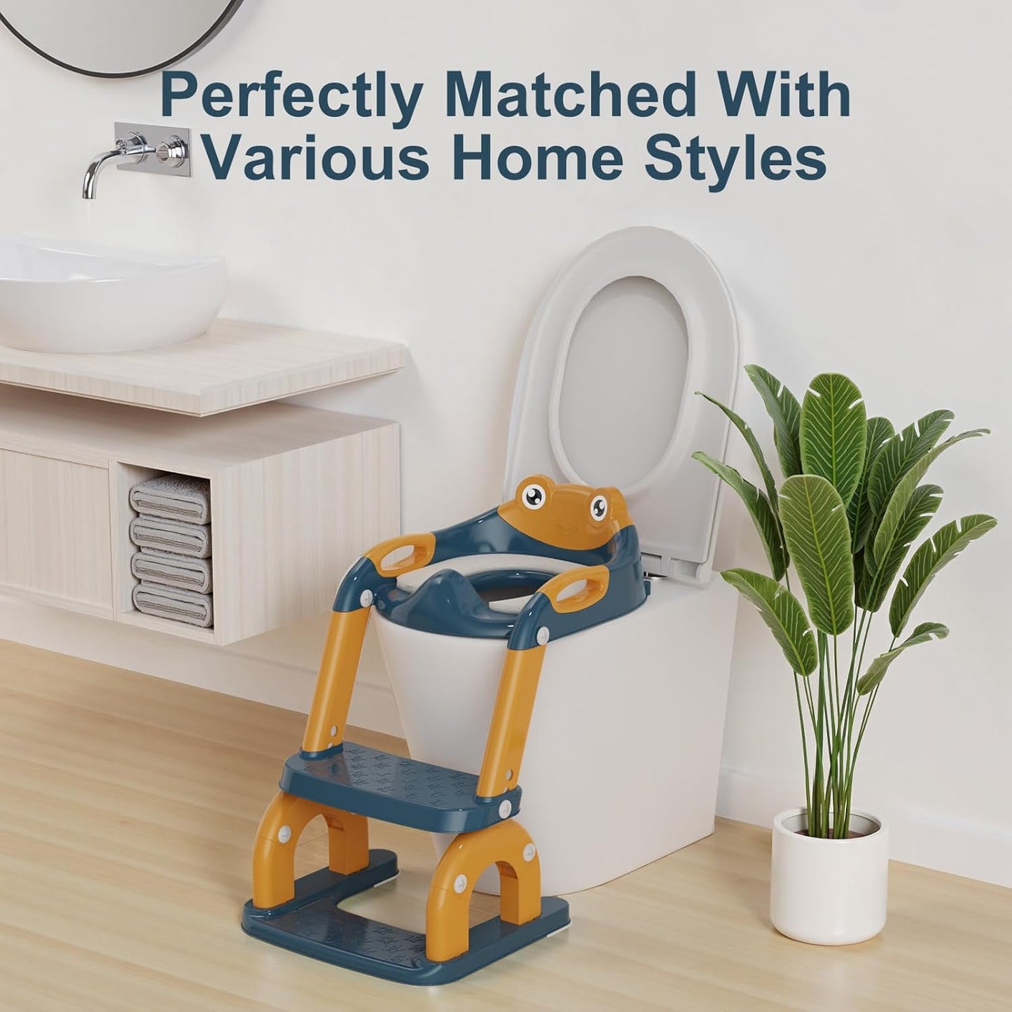 Potty Training Seat with Step Stool Ladder, Upgraded 2-in-1 Toddler Potty Training Toilet Seat with Non-Slip Step Splash Guard Handles and Waterproof Cushion, Toddler Potty Seat for Kids Boys Girls