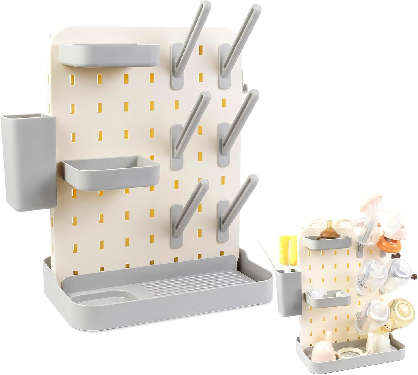 Baby Bottle Drying Rack Space Saving Countertop Vertical Rack with Brushes Holder (Pink)