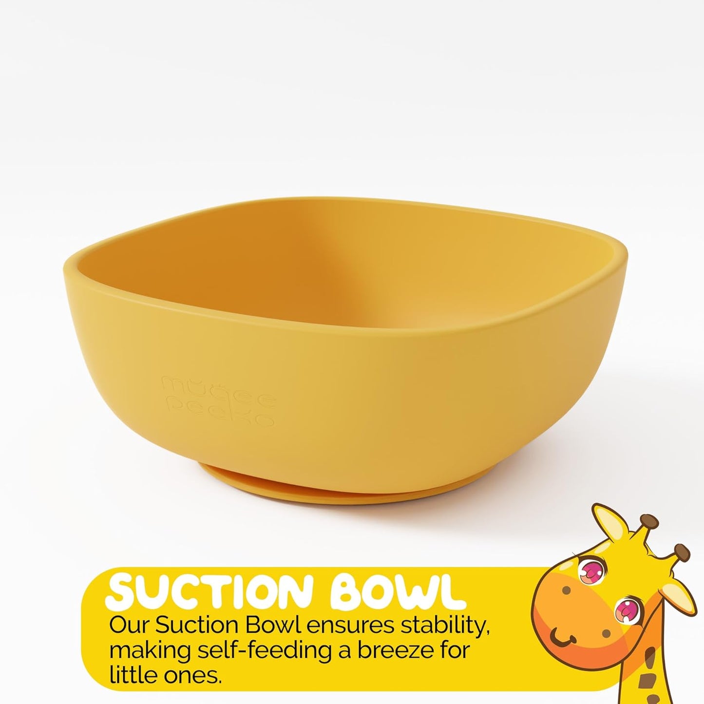 Baby Feeding Set by Muqee Peeko as a Baby Feeding Essentials in Baby Apricot Color with Baby Suction Plates for Toddlers, Baby Bowls with Suction and Baby Spoon (3 Piece Set)