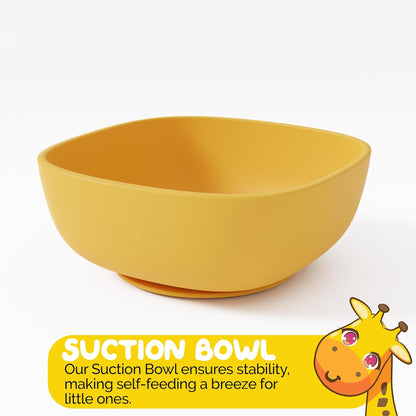 Baby Feeding Set by Muqee Peeko as a Baby Feeding Essentials in Baby Apricot Color with Baby Suction Plates for Toddlers, Baby Bowls with Suction and Baby Spoon (3 Piece Set)
