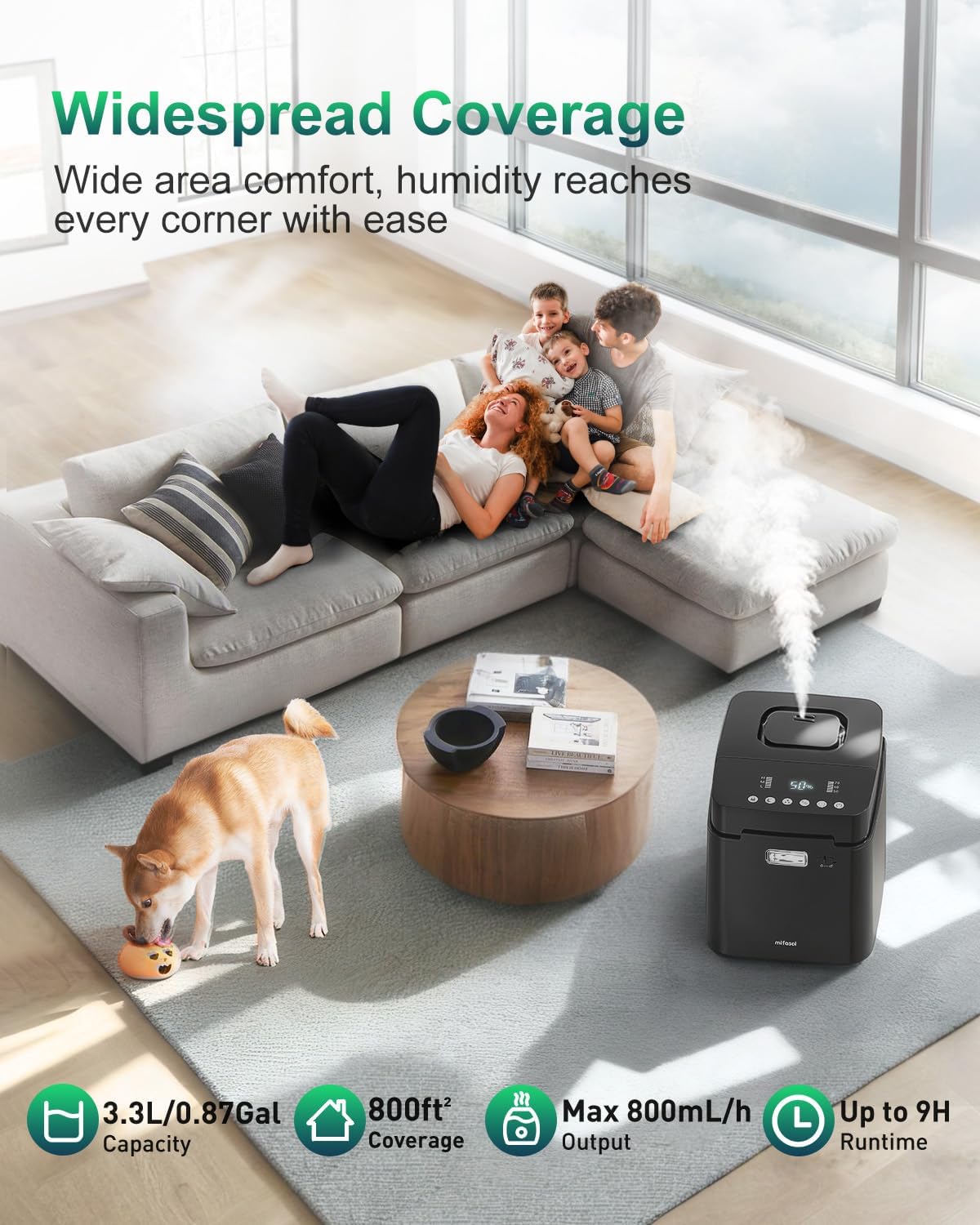 Mifasol Stainless Steel Humidifier, 3.3L Warm Mist Humidifiers for Bedroom, Easy Clean Steam Humidifiers for Home, Dishwasher Safe Humidifier Large Room, White