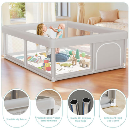 besuhot Baby Playpen Extra Large Play Yard 74" x 50" Playpen for Babies and Toddlers with Anti-Slip Suckers and Zipper Gate, Safety Baby Activity Center for Indoor & Outdoor