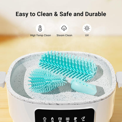 Aynmer Baby Bottle Brush, 10 in 1 Travel Baby Bottle Cleaner Brush Set with Silicone Brush, Nipple Brush, Straw Brush, Soap Dispenser, Portable Drying Rack, Breast Pump & Bottle Cleaning Kit - Pink