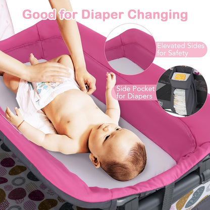 HONEY JOY Pack and Play, 5 in 1 Portable Infant Playpen with Bassinet & Changing Table, Storage Bag, Music Box, Toys, Carry Bag, Nursery Center, Baby Playard Pack n Play Crib for Boys Girls