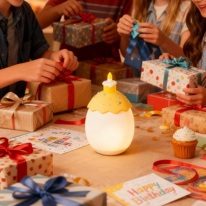 Silicone Night Light for Kids, Egg Baby Nursery Night Lamp with 3-Level Dimming & 30-Min Timer, Portable nightlight for Kids Bedroom,Birthday Cake-Shaped Night Light