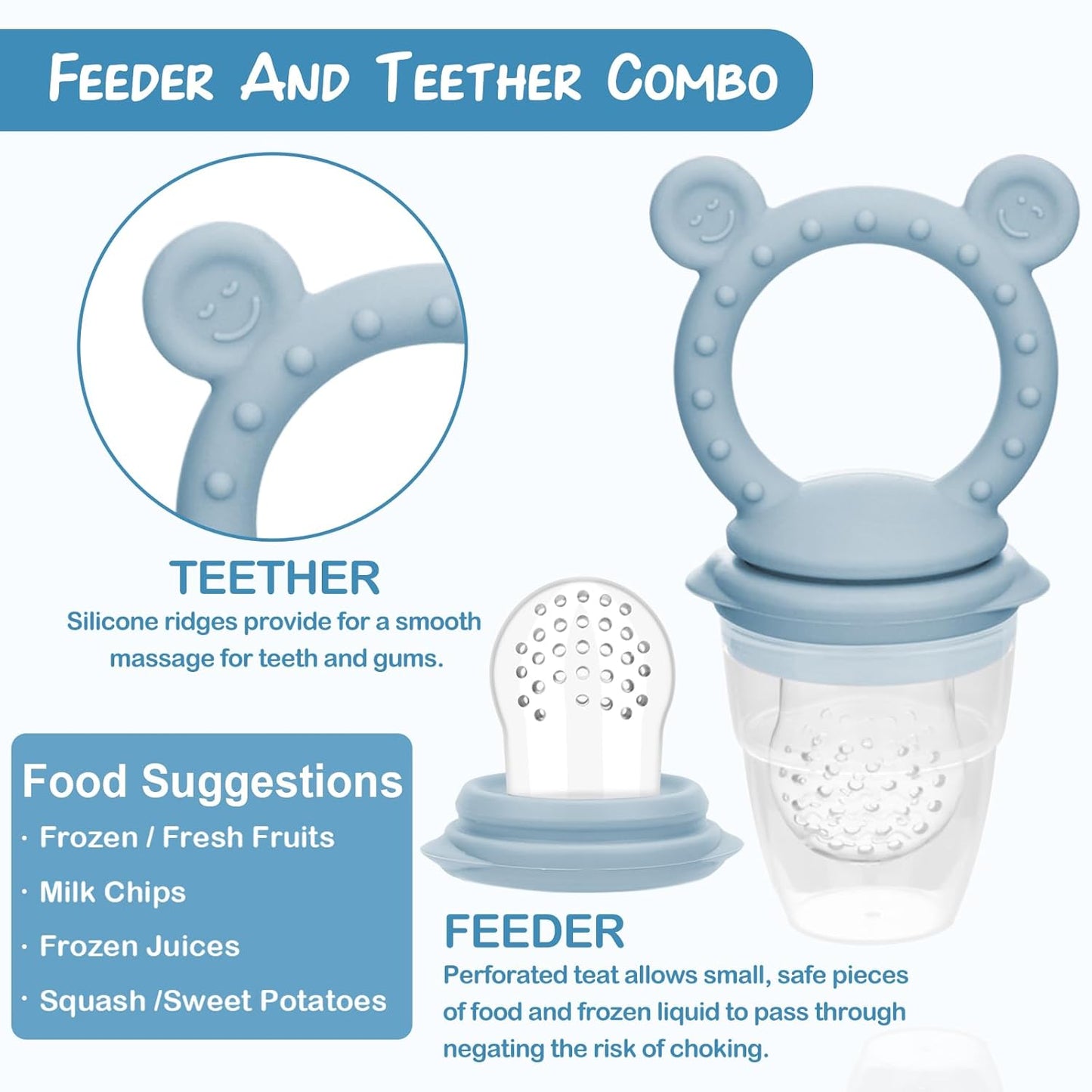 Baby Breastmilk Popsicle Molds & Baby Fruit Feeder (6 Pack), WAJIAYON Infant Food Freezer Tray Storage Containers, Silicone Teething Pacifier Feeder and Teether for Babies,Babies Feeder