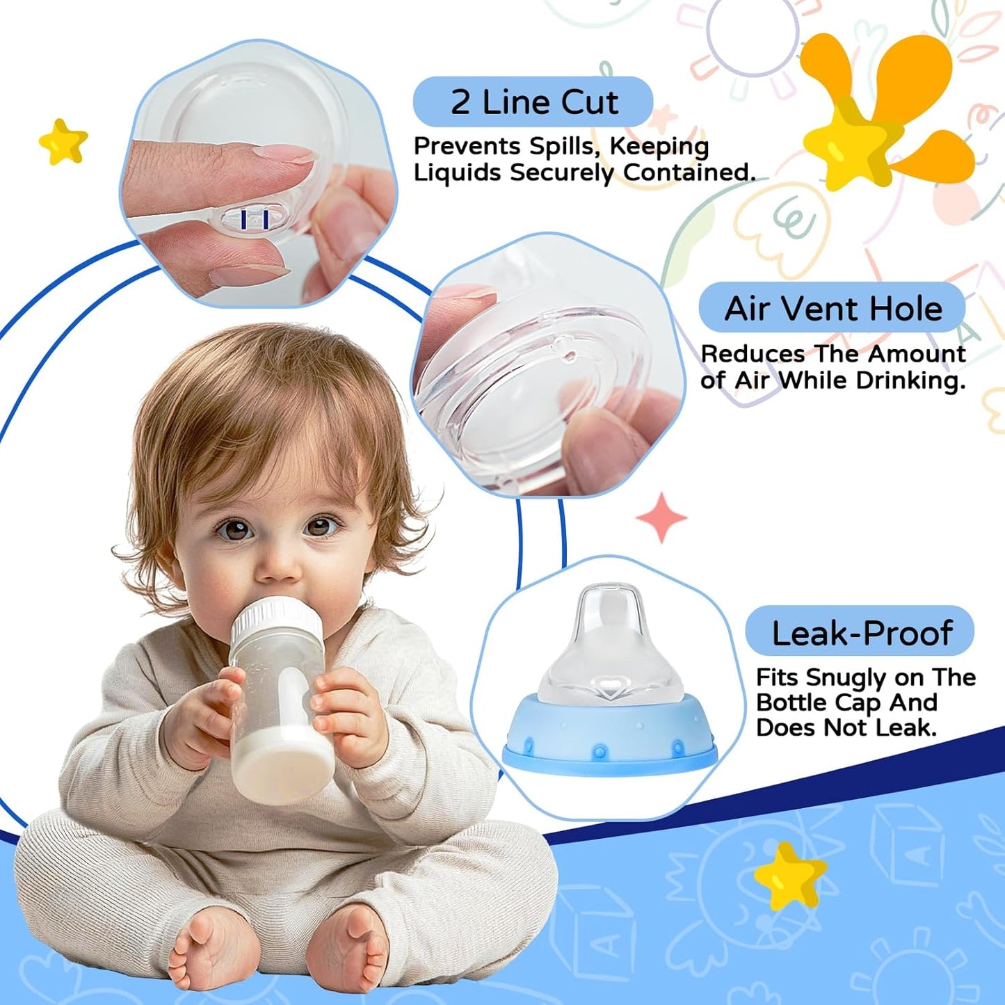 RBUGR 6 Pack Replacement Silicone Spout Compatible with NUK Active and Learner Cups, Sippy Cup Nipple for NUK Sippy Cup & Learner Cup, 100% Silicone Sippy Nipples for 6m+