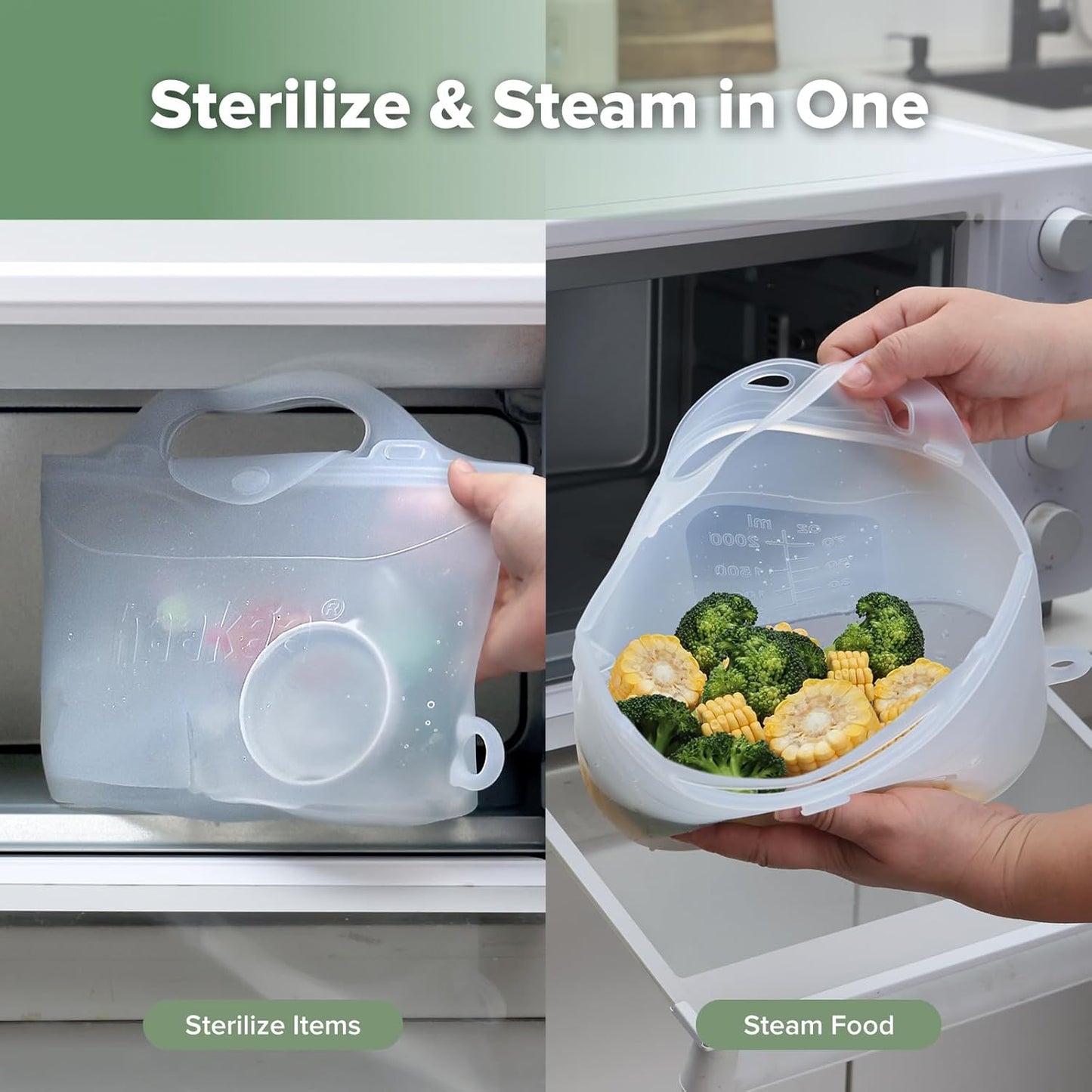 Haakaa On-The-Go Silicone Microwave Steam Sterilizer Bags for Travel, 40oz/1250ml Reusable Silicone Steaming Bags for Baby Bottles, Breast Pump, Accessories, Pacifiers, Teethers,Grey/1PC