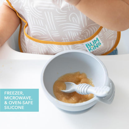 Bumkins Baby Bowl, Silicone Feeding Set with Suction for Baby and Toddler, Includes Spoon and Lid, First Feeding Set, Training Essentials for Baby Led Weaning for Babies 4 Months Up, Sage