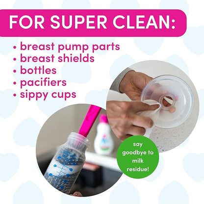 Dapple Breast Pump Cleaning Kit, 3 Baby Bottle Cleaning Brushes, Hypoallergenic & Powered by Plants, Removes Milk Residue, Leaves No Taste, 3oz Soap, 10ct Wipes 3 Cleaning Brushes