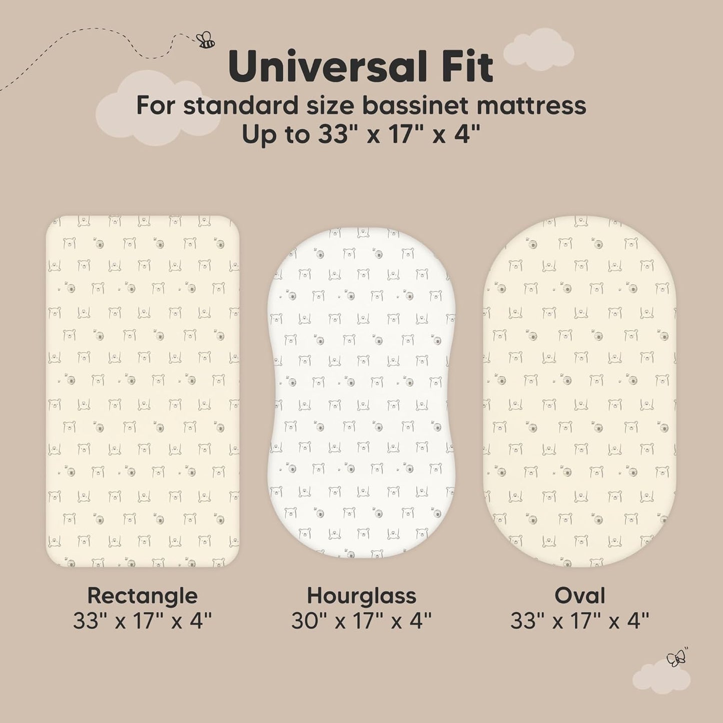 2-Pack Baby Bassinet Sheets Girl, Boy - 33x17 Viscose Derived from Bamboo Bedside Mattress Fitted Bassinet Sheets, Compatible with Halo Bassinest Swivel Sleeper, Baby Delight, Graco (Pecan)