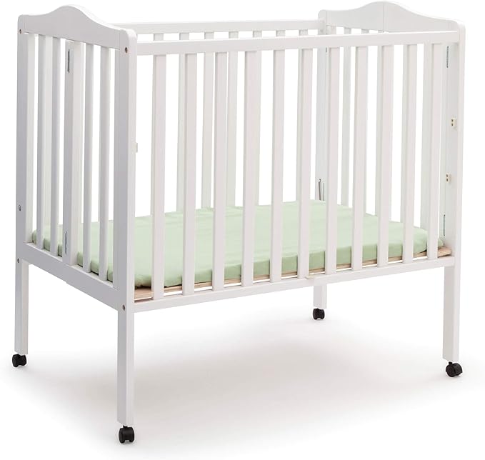 Delta Children Folding Portable Mini Baby Crib with 1.5-inch Mattress - Greenguard Gold Certified, White