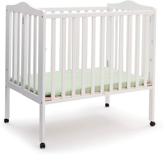 Delta Children Folding Portable Mini Baby Crib with 1.5-inch Mattress - Greenguard Gold Certified, White