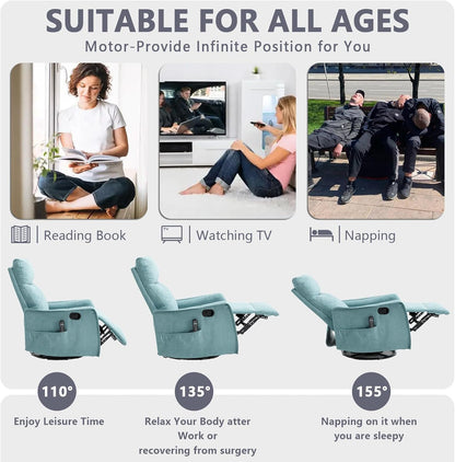 Massage Chair Recliner with Heat, Swivel Rocking Chair Recliner with High Back, Manual Nursery Recliners for Adults,Small Recliner Chair for Small Spaces, Living Room Bedroom, Fabric (Blue Green)